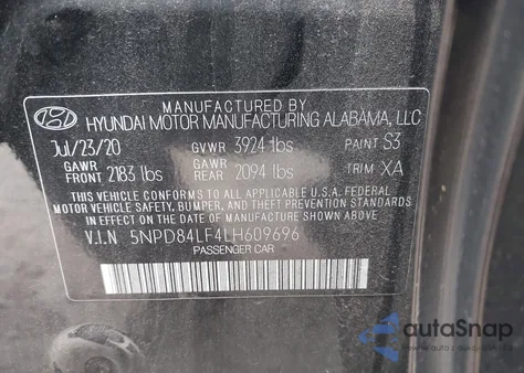 2020 Hyundai Elantra Value Edition z USA, uszkodzony, nr VIN 5NPD84LF4LH609696